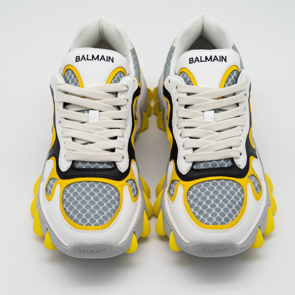 size 43 10 US Balmain B-East White Black Yellow Sneakers Leather Mesh - Picture 3 of 14